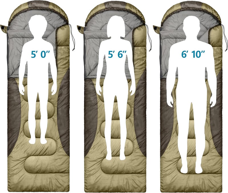 rioyalo 0 Degree Winter Sleeping Bags for Adults Camping (450GSM) - Temp Range (5F–32F) Portable Waterproof Compression Sack- Camping Sleeping Bags for Big and Tall in Env Hoodie: Backpacking Hiking 4 Season - Image 3